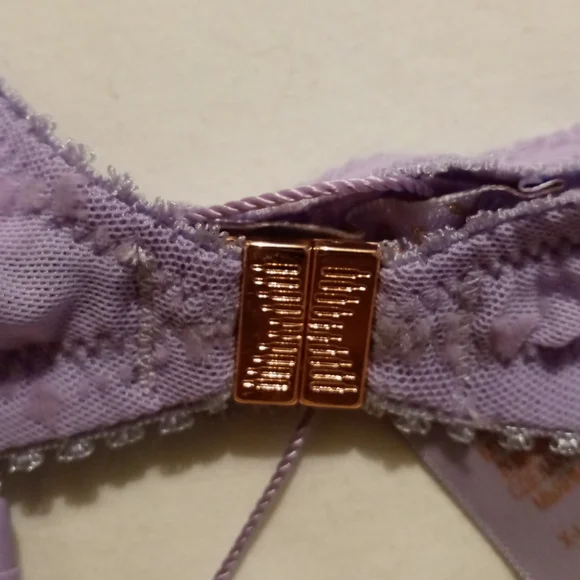 Savage X Fenty Flocked Logo Unlined Bra In Purple Lavender, Size- XL - Picture 4 of 7